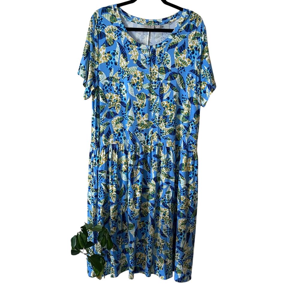 Logo Lori Goldstein Sadie Rayon Stretch Pocket Midi Dress Women’s Size XL Artsy